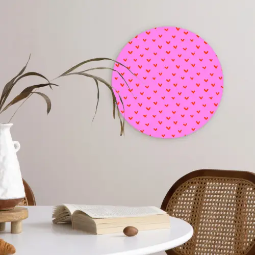 Rood -  Hartjes - Roze - Patroon Wandcirkel plexiglas klein 852 -sfeer4