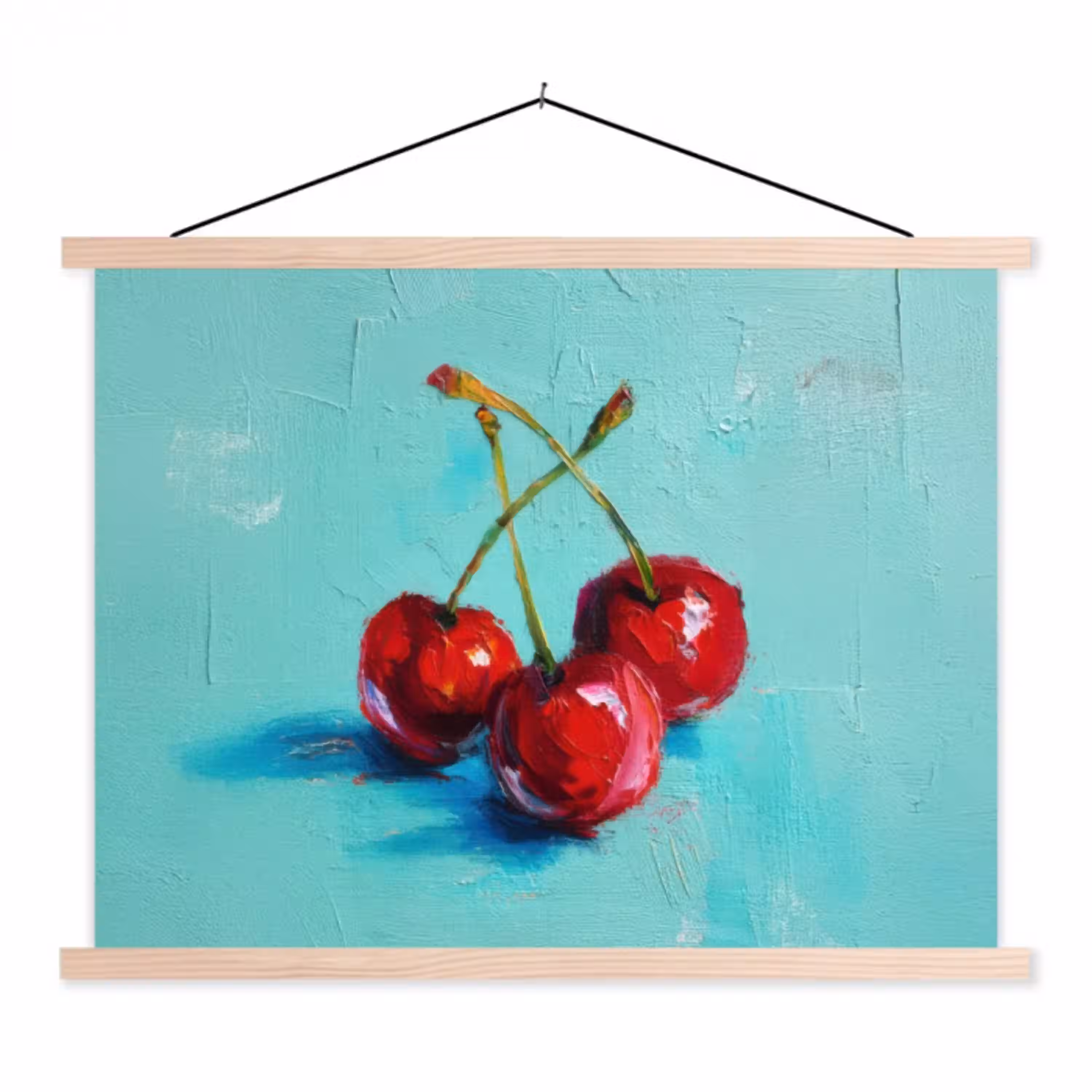 Kersen - Rood - Drie - Geverfd textielposter latten blank klein -3d