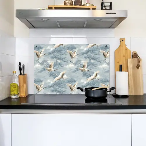 Wolken - Kraanvogels - Blauw Inductie beschemer met haakjes klein 777 -sfeer2