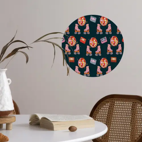 Rolschaatsen - Patroon - Disco Wandcirkel behangsticker klein 186 -sfeer3