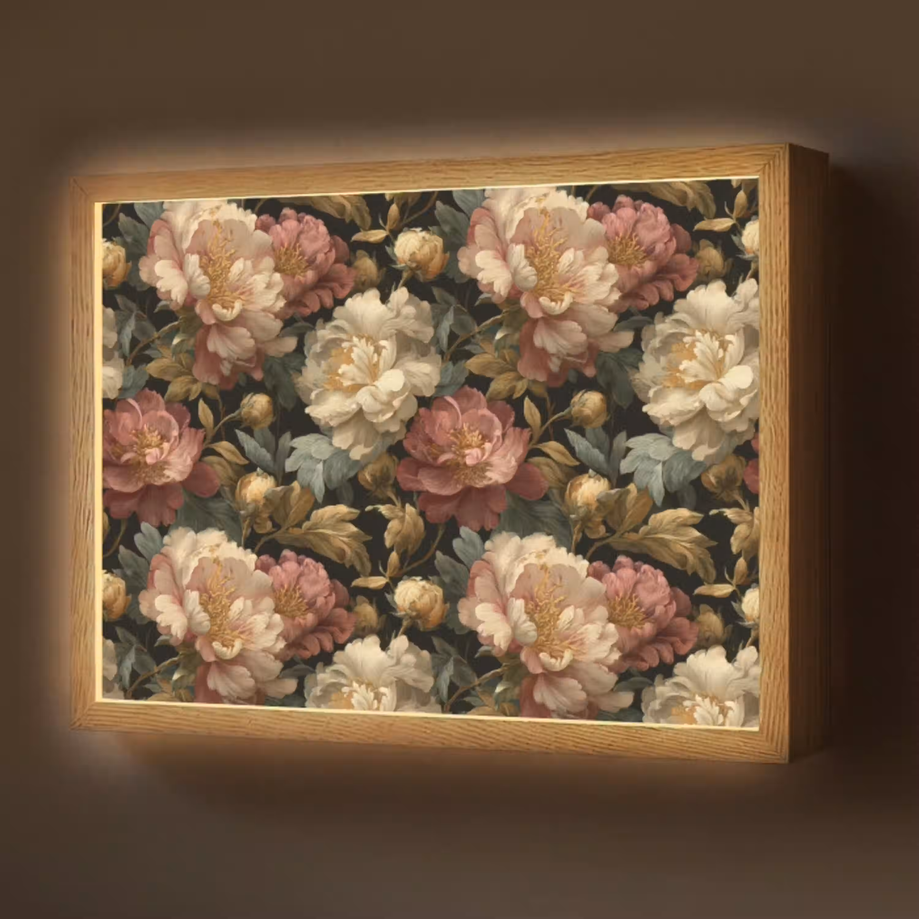 Bloemen - Barok - Patroon - Roze - Crème Light Box met batterij (Wandlamp) middel 907 -z3d_website