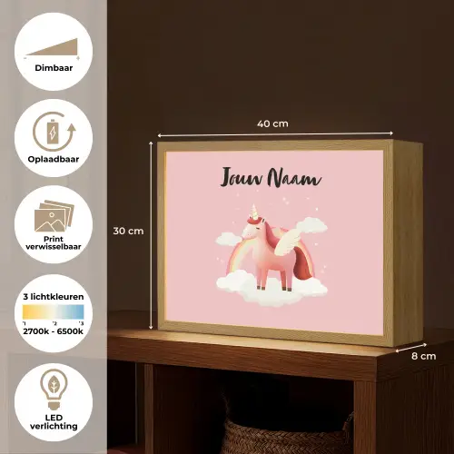 Eenhoorn - Vleugels - Roze - Regenboog Light Box met batterij (Wandlamp kind) middel -USP_websiteoverzichtNL
