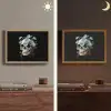 Schedel - Blauw - Bloemen - Bladeren Light Box met batterij (Wandlamp) middel -sfeer3