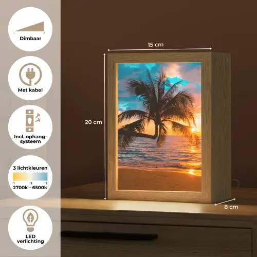 Palm - Zonsondergang - Horizon - Strand - Zee - Tropisch Light Box met kabel (Tafellamp) klein -USP_NL