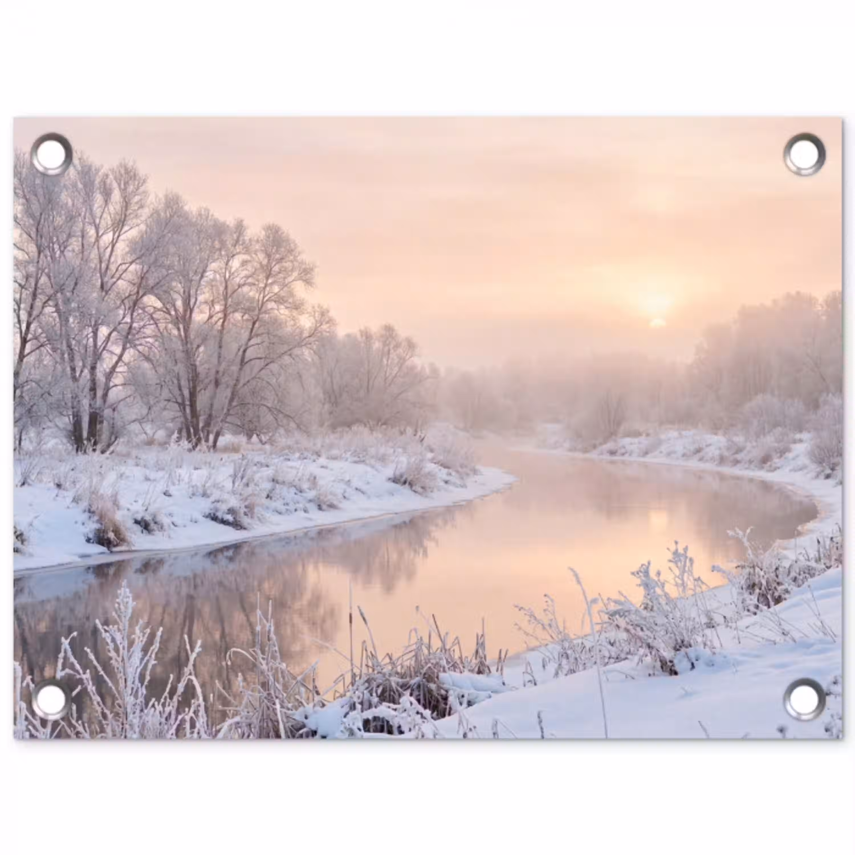 Rivier - Winter - Landschap - Sneeuw - Zonsopgang tuinposter los doek klein -3d