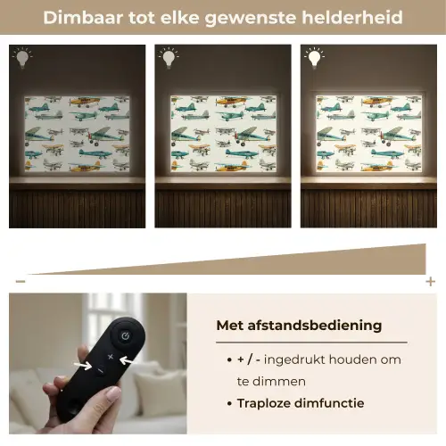 Vliegtuig - Blauw - Kinderen - Jongen - Oranje Light Box met batterij (Wandlamp kind) middel -USP_dimbaarNL