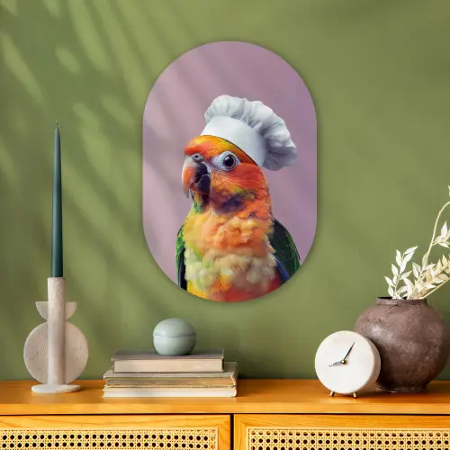 Papegaai - Koksmuts - Nieuwsgierig - Vogel Wandcirkel Ovaal Forex klein -sfeer2