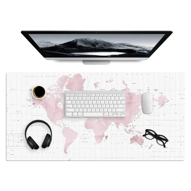 Desk Mat - World map - Pink - Marble