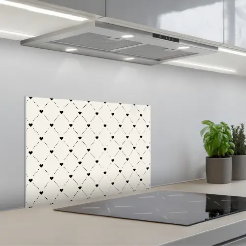 Hart - Dotline - Wit - Zwart keuken achterwand spatscherm klein 900 -3d_schuin