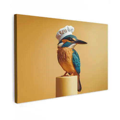 Ijsvogel - Pilaar - Koksmuts - Vogel Tuinposter op houten frame 2 cm dik klein -3d
