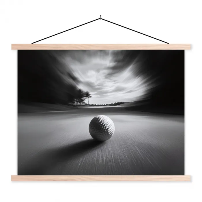 Golfbal - Wazig - Zwart textielposter latten blank klein -3d