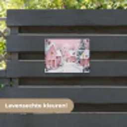 Kerstdorp - Roze - Winter - Sneeuw - Huizen tuinposter los doek klein -sfeer3