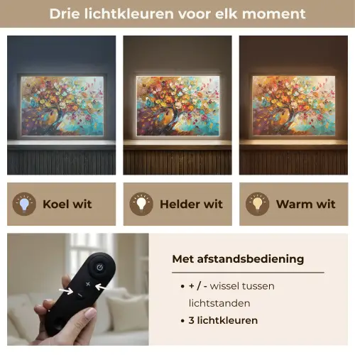 Boom - Abstract - Kleurrijk - Bloemen Light Box met batterij (Wandlamp) middel -USP_lichtkleurNL