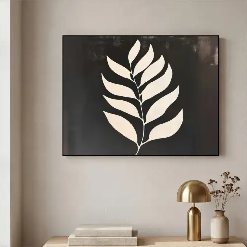Blad - Wit - Minimalistisch Textielframe zwart klein -sfeer2