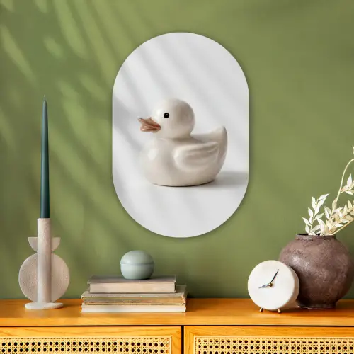 Badeend - Minimalistisch - Wit Wandcirkel Ovaal Forex klein -sfeer2