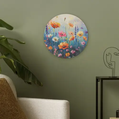 Bloemen - Natuur - Waterverf - Kunst Akoestische PET Vilt - Rond klein -sfeer2