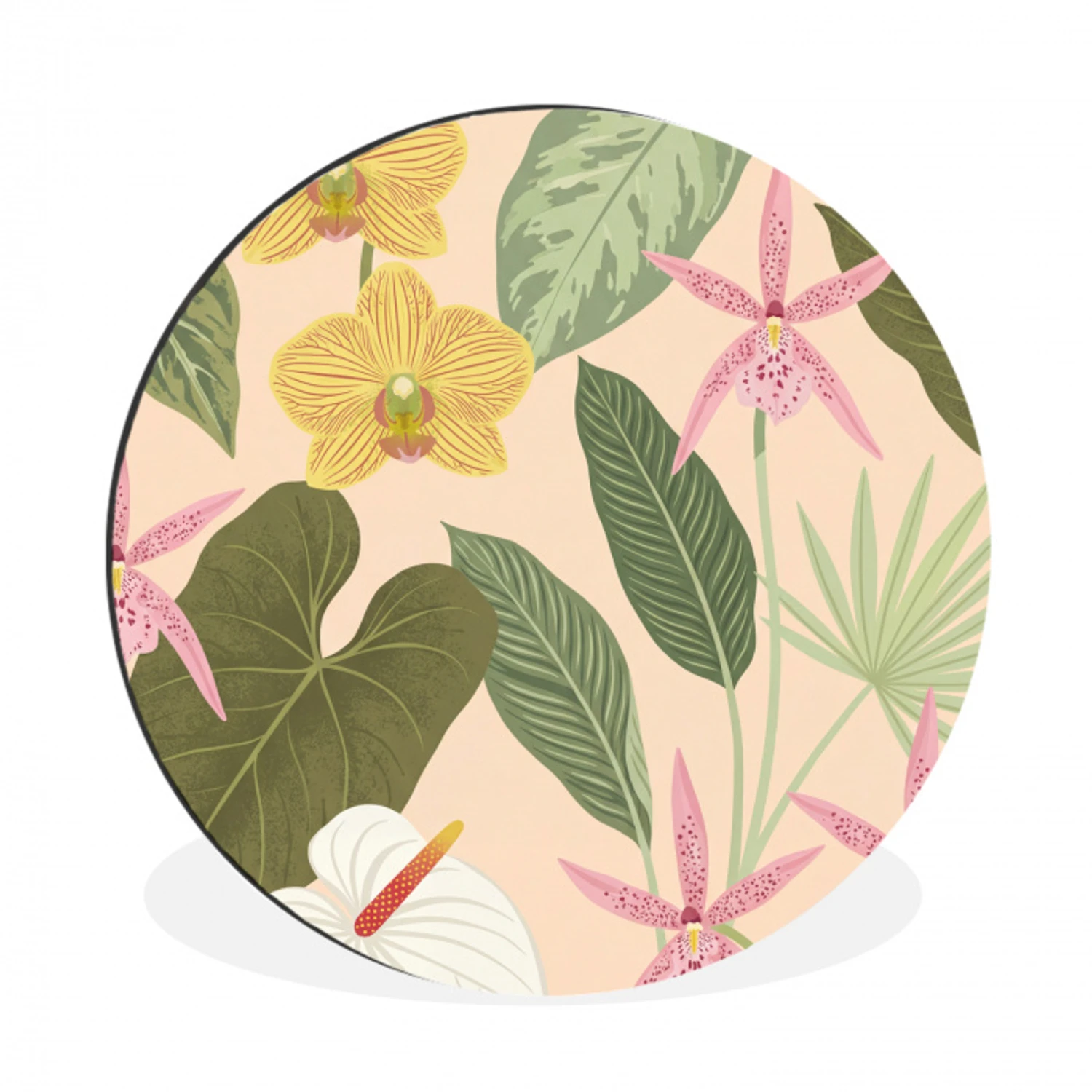 Patroon - Bloemen - Kleurrijk Wandcirkel aluminium klein -3d