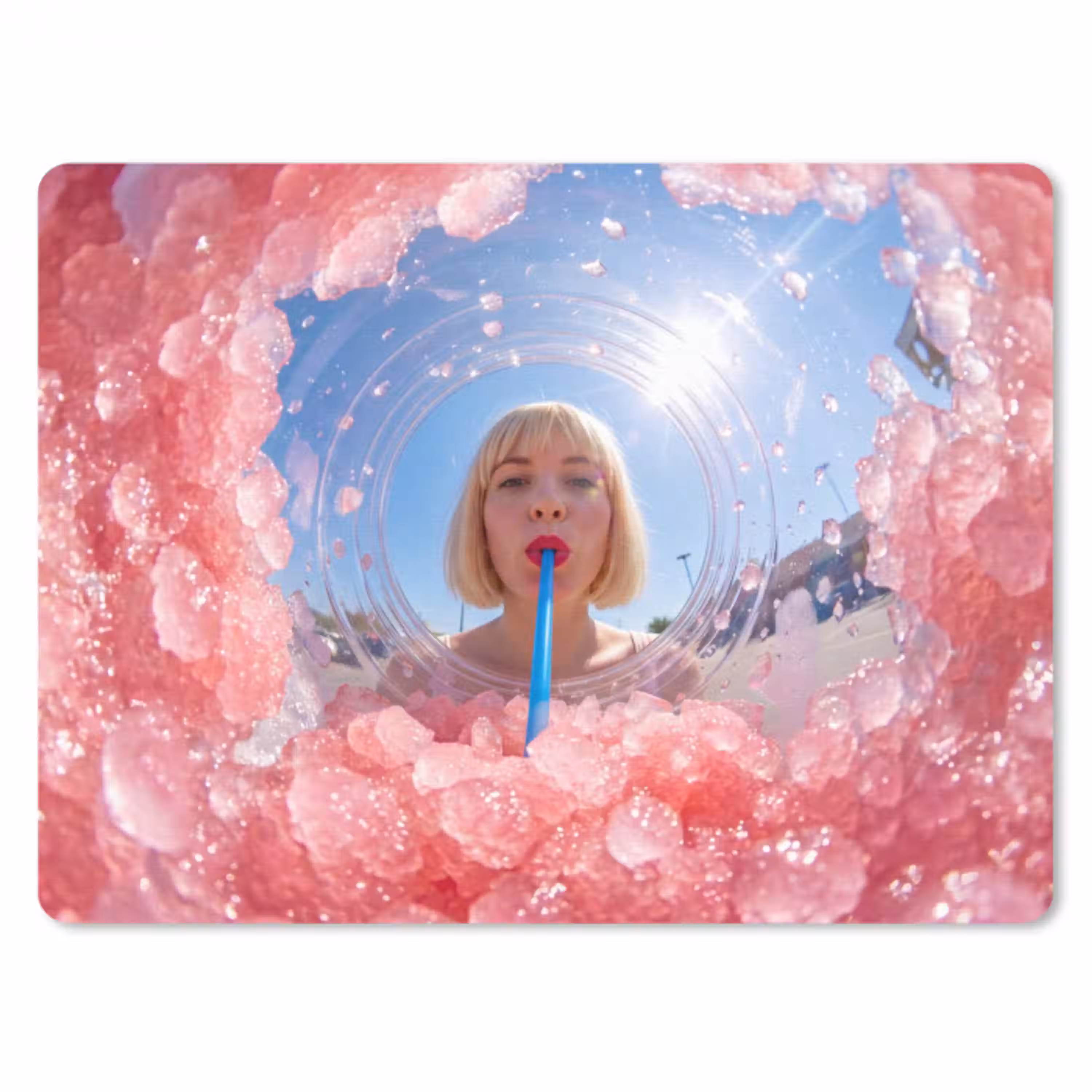 Vrouw - Drank - Zomer - Roze - Blauw muismat rubber klein -3d
