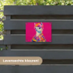 Lama - Kimono - Bloemenkrans - Felroze tuinposter los doek klein -sfeer3