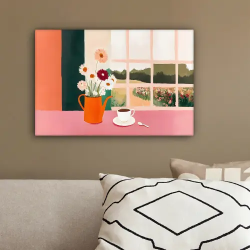 Bloemen - Koffie - Raam canvas 2cm klein -sfeer3