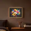 Bloemen - Kleurrijk - Graffiti - Modern - Boeket Light Box met batterij (Wandlamp) middel -sfeer4