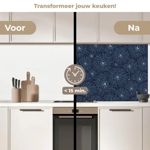 Bloemen - Japans - Patroon - Blauw - Wit keuken achterwand 2 middel 871 -voor-na2_NL