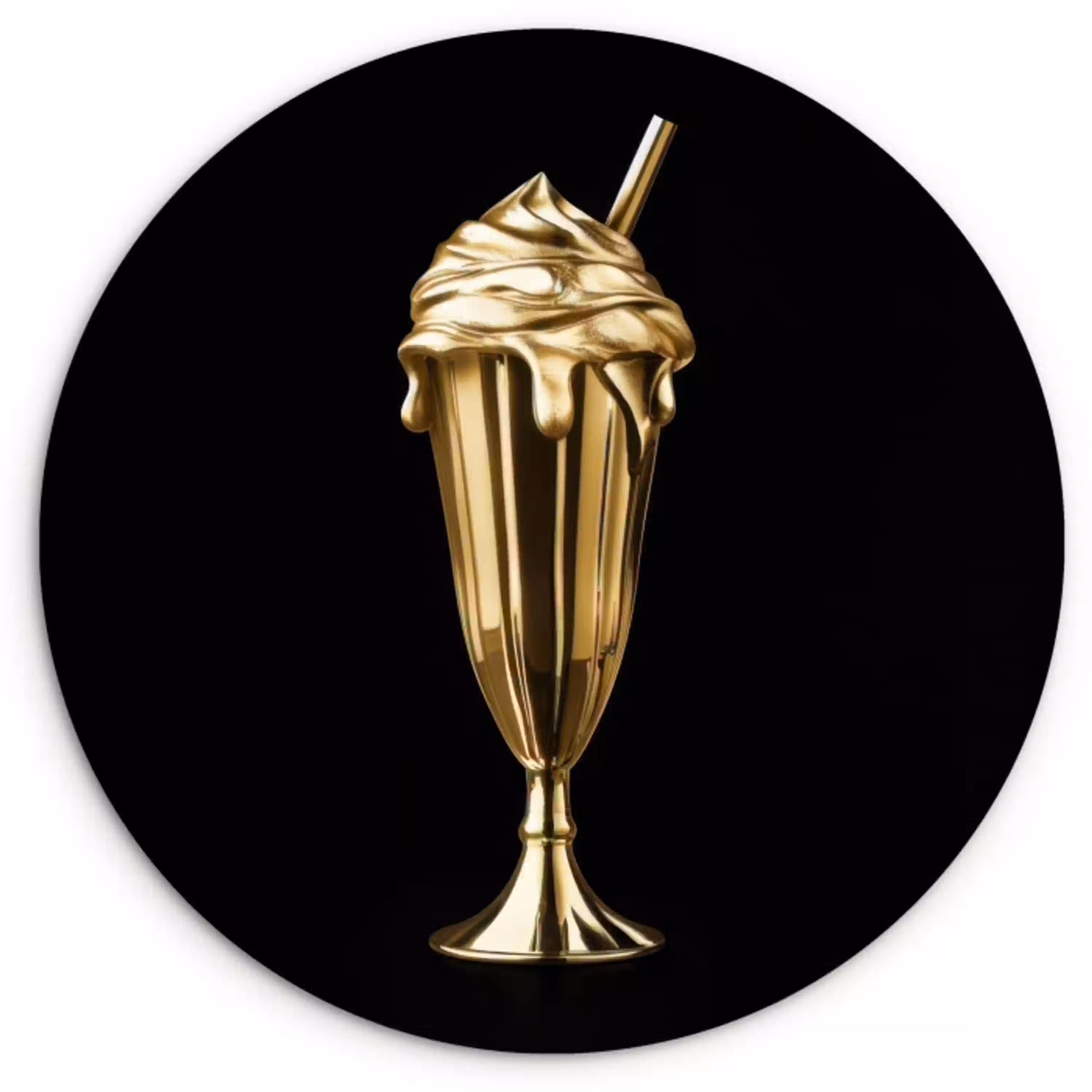 Milkshake - Goud - Drinken - Zwart Wandcirkel plexiglas klein -3d