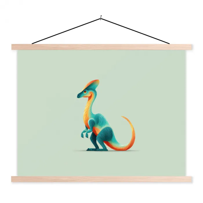Staart - Dino - Minimalistisch - Blauw textielposter latten blank klein -3d