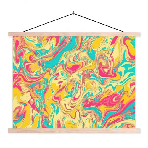 Geel - Roze - Blauw - Retro textielposter latten blank klein -3d