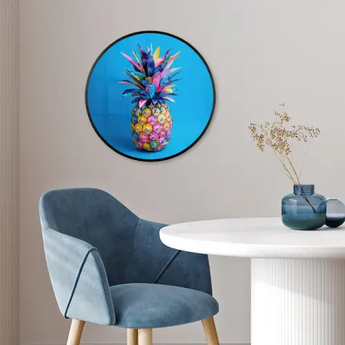 Ananas - Blauw - Tropisch - Vrolijk Fotolijst rond zonder passe partout klein -sfeer2