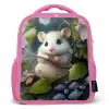 Muis - Bos - Bloemen - Illustratie - Bosdieren Kinderrugzak - Roze middel -3d