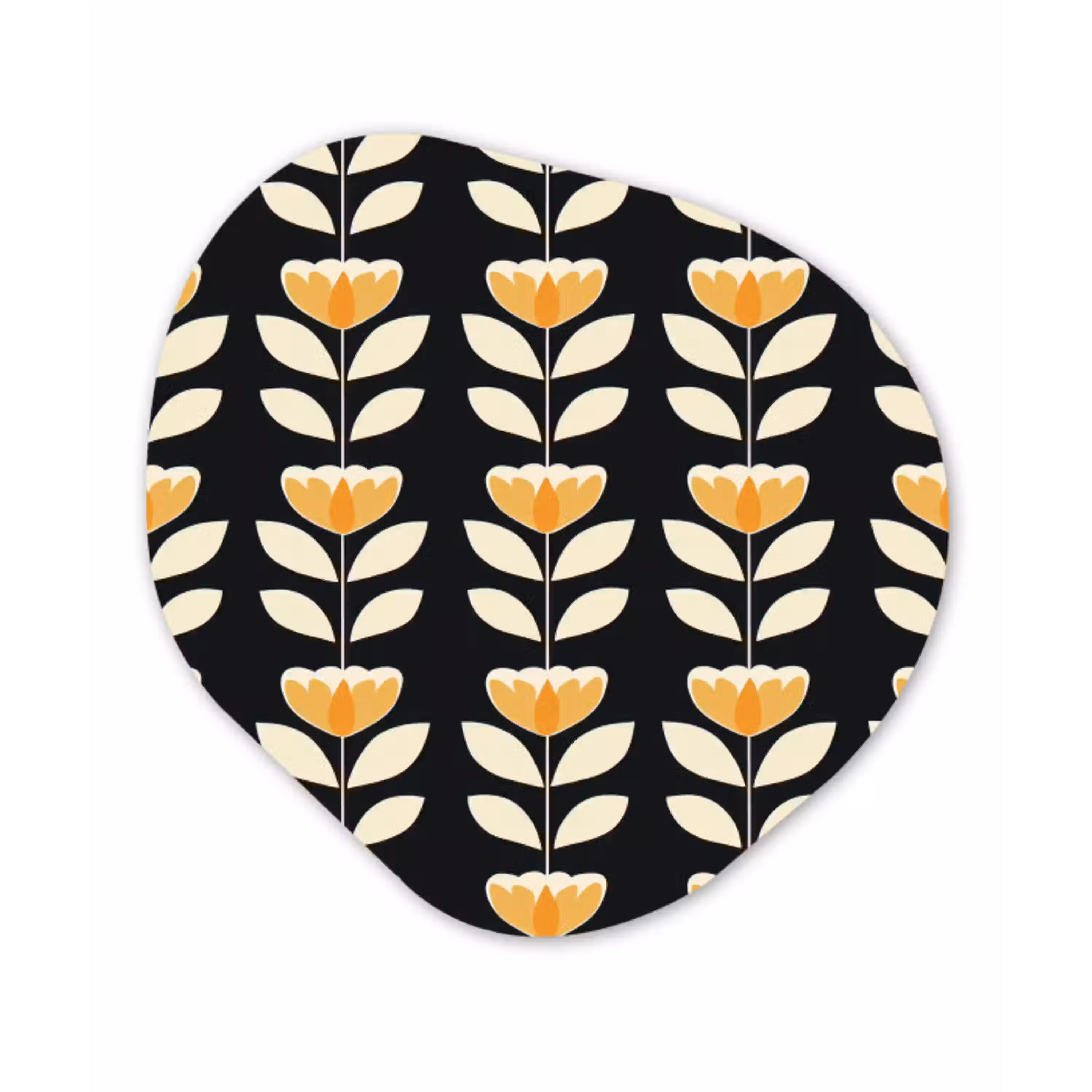 Retro - Bloem - Zwart - Okergeel Wandcirkel Organisch Forex 3mm klein 629 -3d