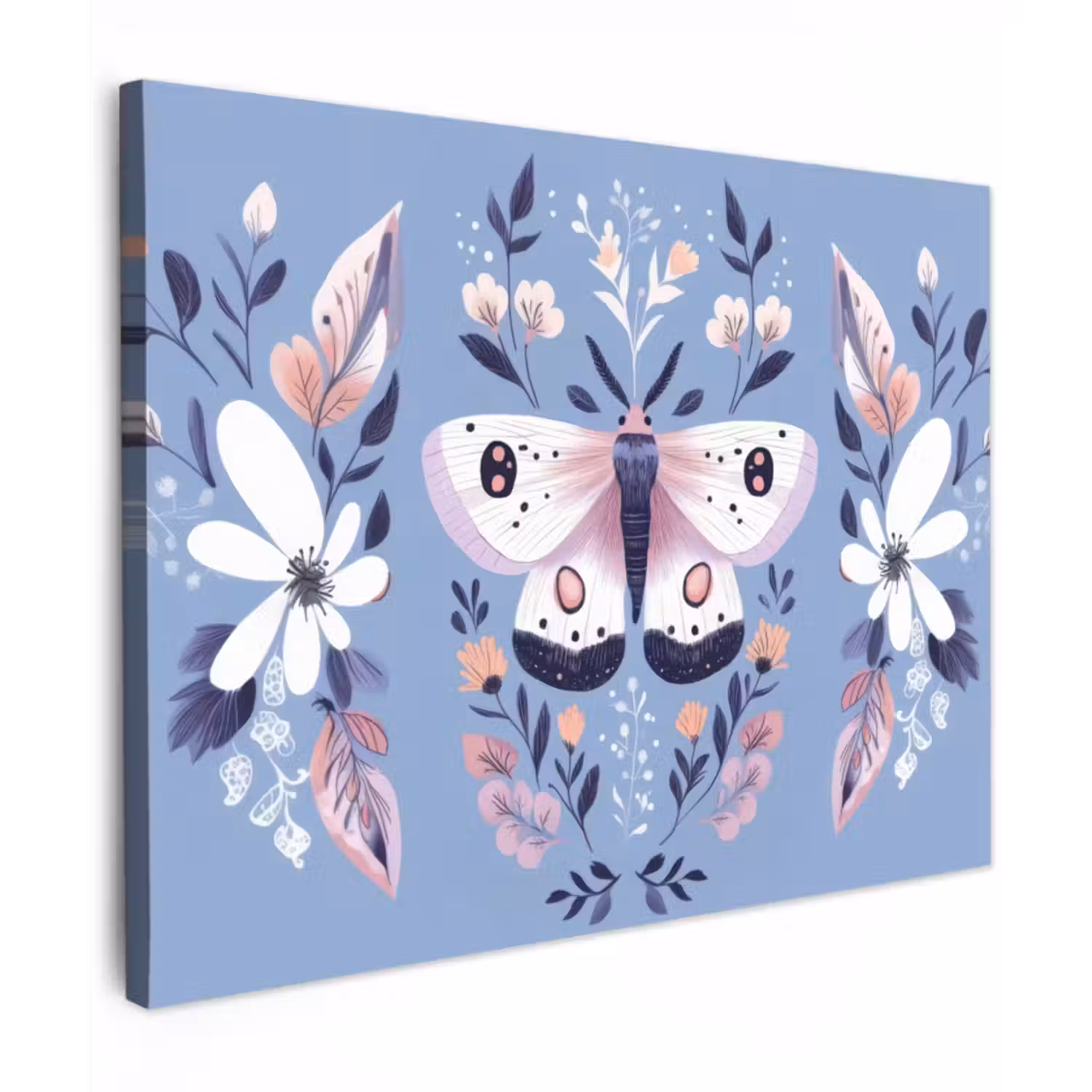 Canvas schilderij - Vlinder - Vleugels - Stippen - Bloemen