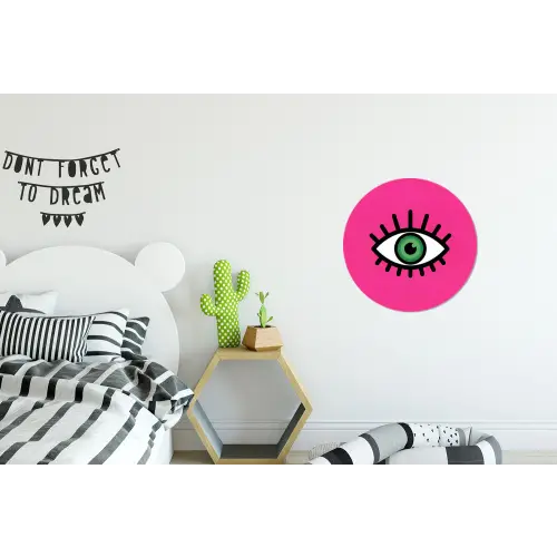 Minimalistisch - Oog - Roze Wandcirkel aluminium klein -kinderkamer