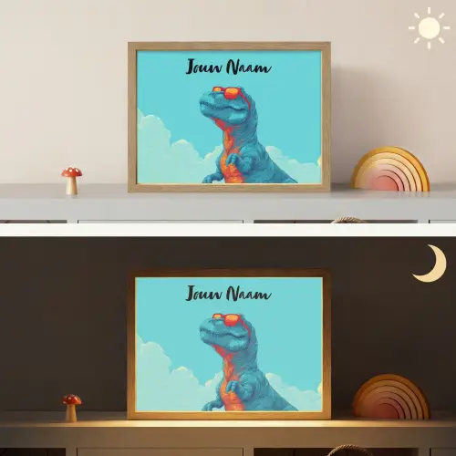 Dino - Blauw - Zonnebril - Wolken Light Box met batterij (Wandlamp kind) middel -sfeer3_kind