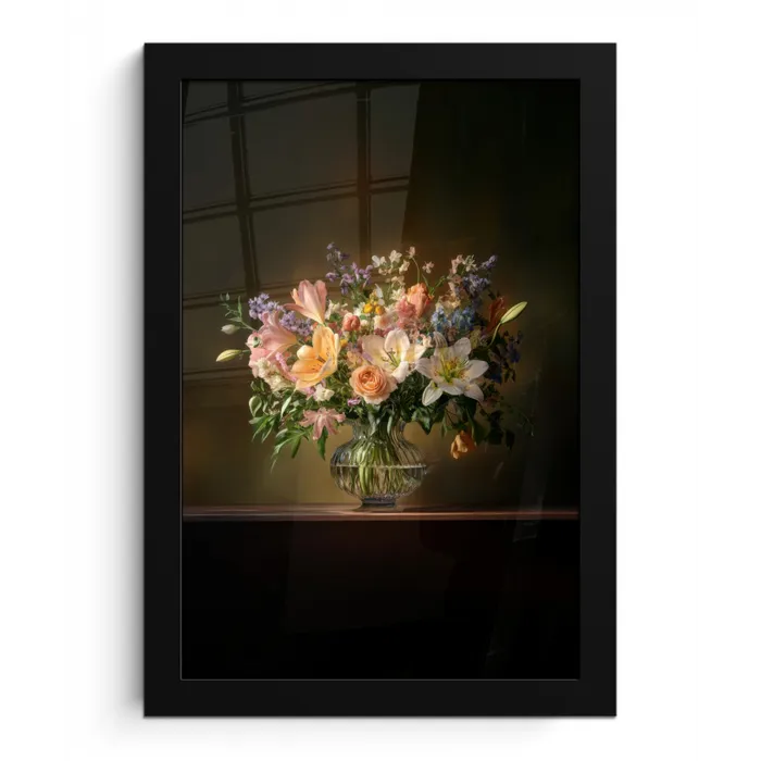 Glazen - Bloemen - Boeket - Kleuren fotolijst zwart zonder passe partout klein -3d