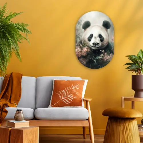 Panda - Dieren - Bloemen - Planten Wandcirkel Ovaal Forex klein -sfeer4
