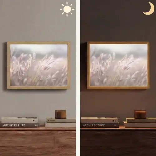 Graspluimen - Wind - Beige - Mistig Light Box met batterij (Wandlamp) middel -sfeer3