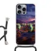 Neon cactussen - Woestijn - Zonsondergang Hoesje iPhone 16 Pro Max met koord klein -3d