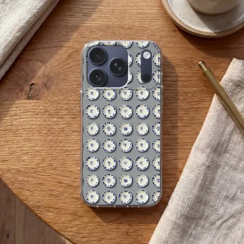 Borden - Bloemen - Blauw - Wit Telefoonhoesje iPhone 17 Pro klein 878 -sfeer1