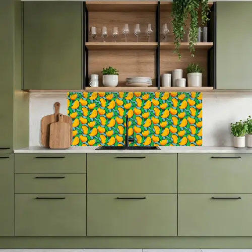 Mango - Patroon - Fruit - Bladeren keuken achterwand 2 middel 871 -sfeer3
