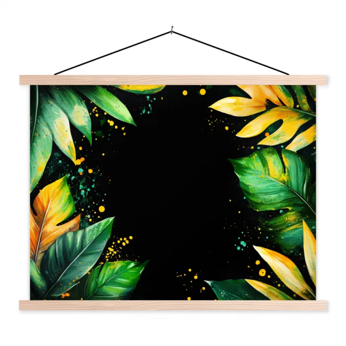 Bladeren - Groen - Geel - Verf - Jungle textielposter latten blank klein -3d