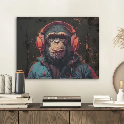 Graffiti - Chimpansee - Koptelefoon - Aap PET vilt klein -sfeer1