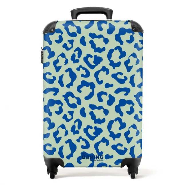 Dierenprints - Panterprint koffer in blauw en pastelgroen NBS - Handbagage koffer - Unisex middel -productfoto_recht