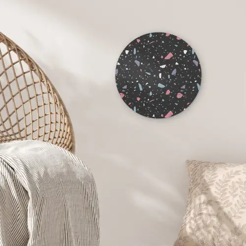Terrazzo - Patroon - Zwart - Zacht Wandcirkel kunststof plaat 5mm dik klein 188 -sfeer5