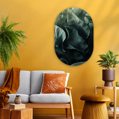 Groen - Bladeren - Glad - Nerven Wandcirkel Ovaal Glas middel -sfeer4