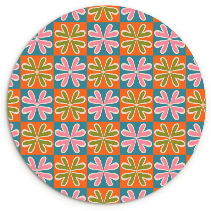 Bloemen - Retro - Patroon - Kleurrijk Wandcirkel plexiglas klein 852 -3d