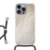 Golvende lijnen - Vloeiend - Zandkleurig Hoesje iPhone 16 Pro Max met koord klein -3d