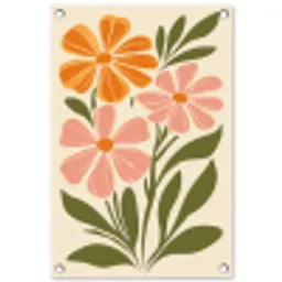 Minimalistisch - Bloemen - Bladeren - Roze tuinposter los doek klein -3d