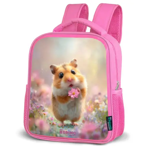 Hamster - Bloem - Natuur - Dier Kinderrugzak - Roze middel -schuin